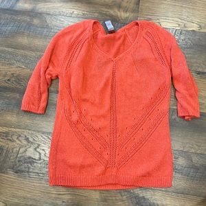 Bright red orange coral three-quarter length sleeve sweater